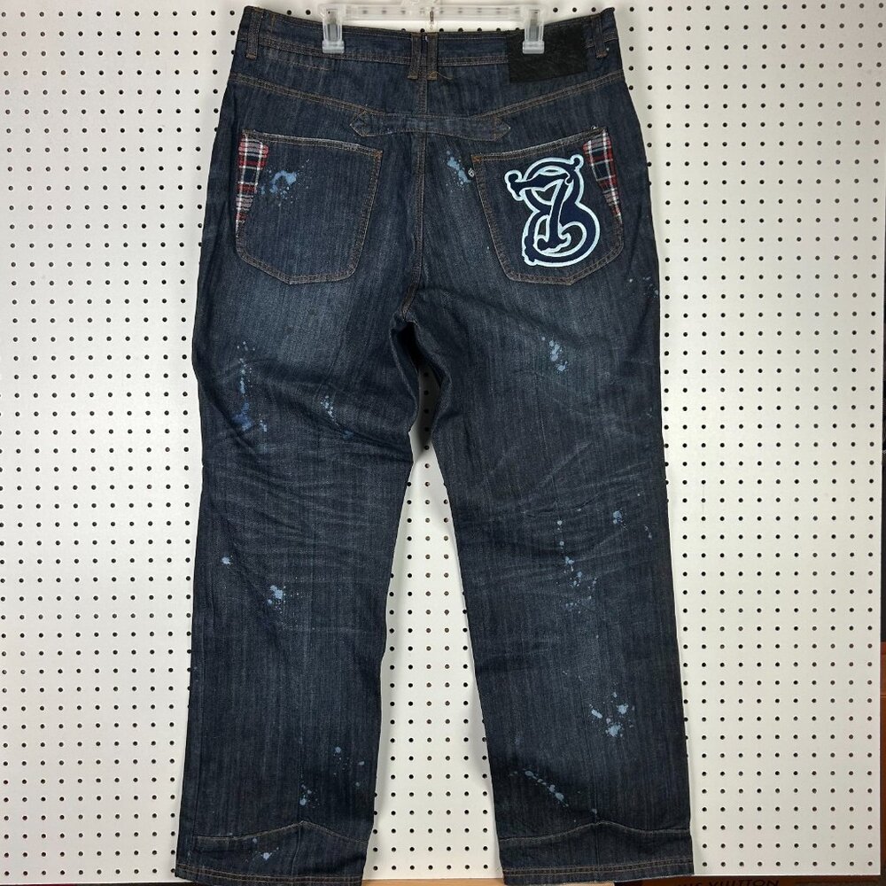 Eight 732 Baggy Grunge Jeans 38x34 Wide Leg Streetwear Skater Paint Graphic Logo